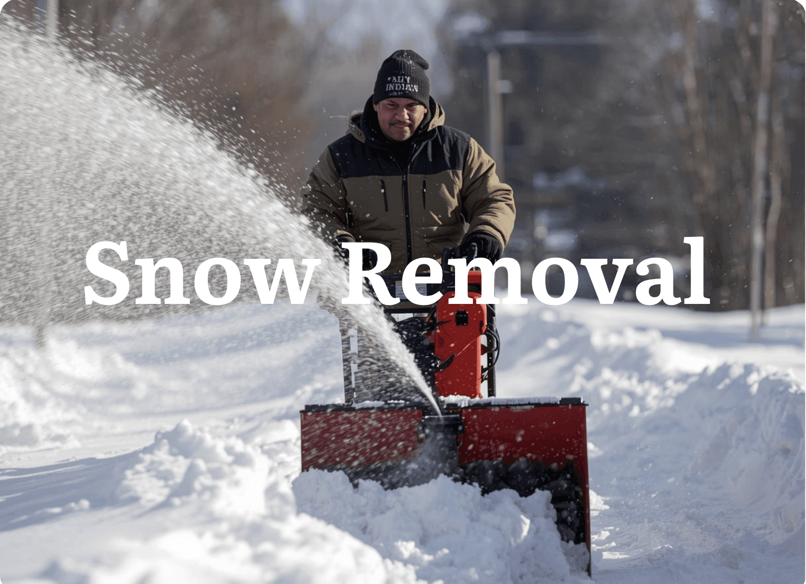 Person operating a snowblower to clear a snowy path on a winter day.
