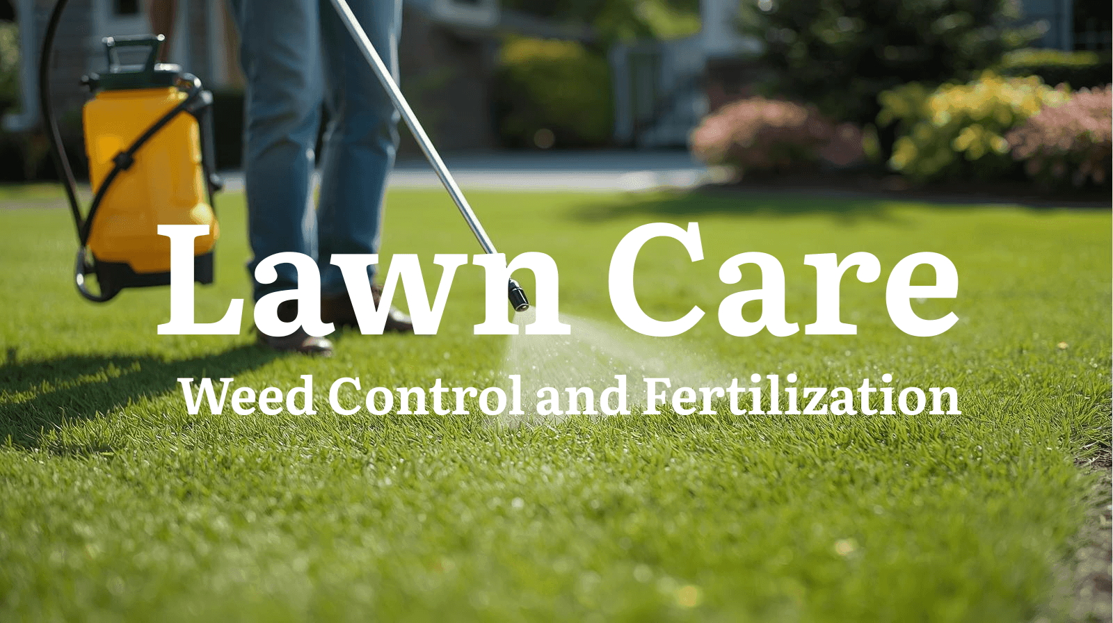 Person spraying lawn with weed control and fertilizer sprayer.